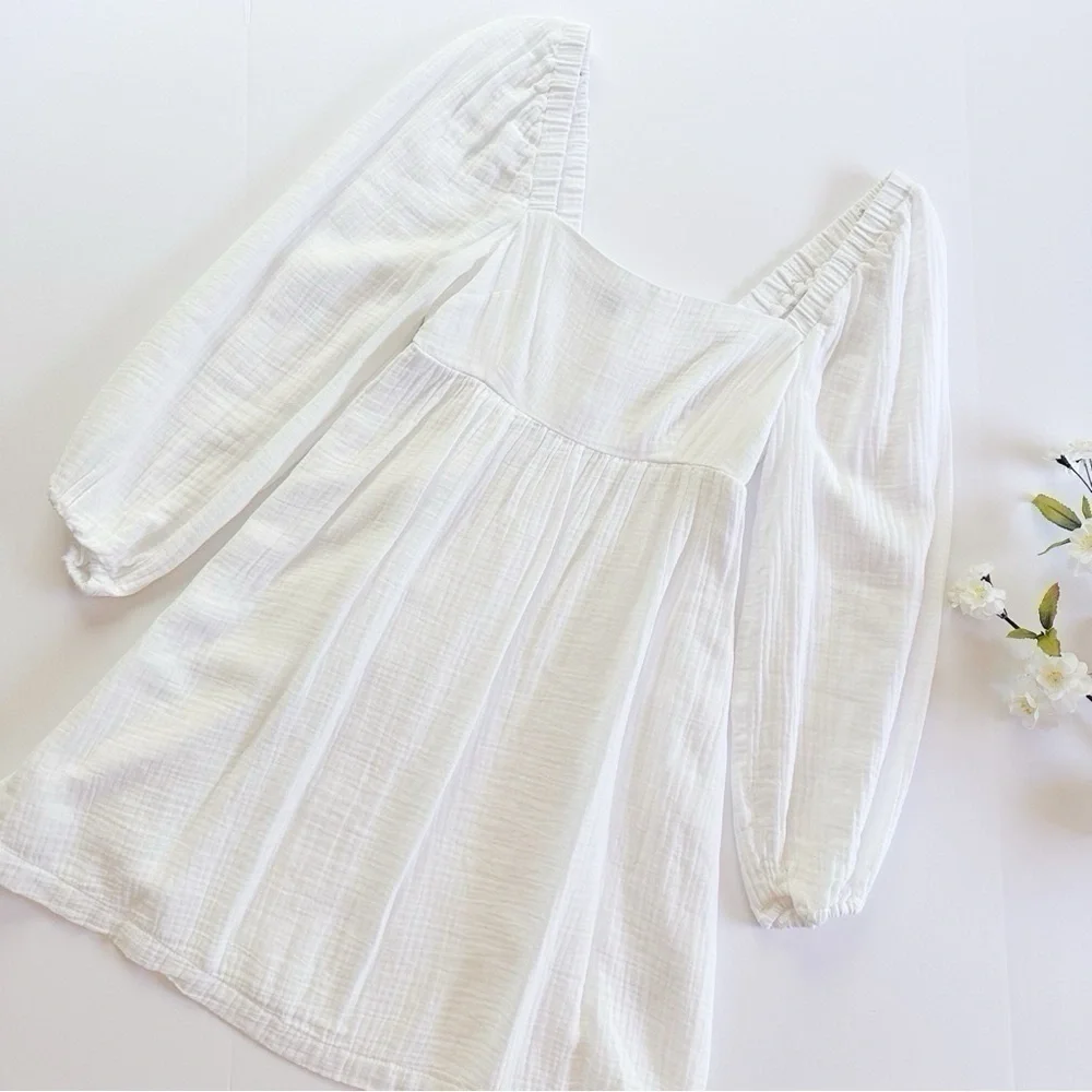J.Crew 3/4 Sleeve White Gauze Mini Dress